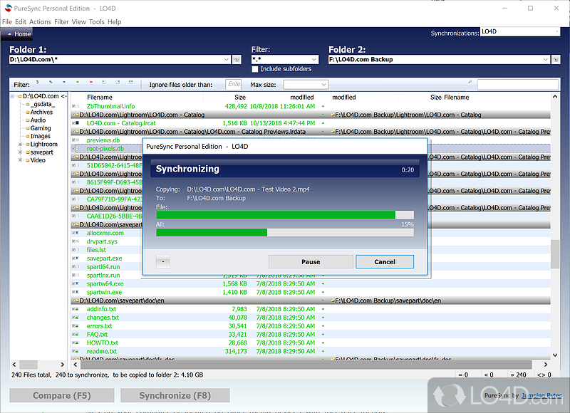 File backup app and synchronizer with many features - Screenshot of PureSync Personal