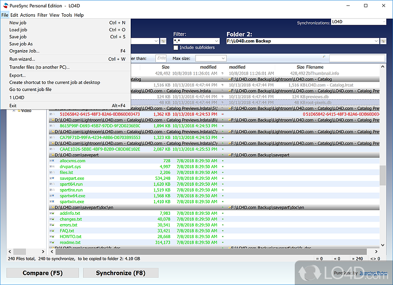 PureSync Personal: User interface - Screenshot of PureSync Personal