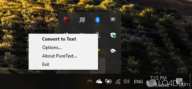 Convert rich formatting text to plain text using a global hotkey, while running on low system resources - Screenshot of PureText