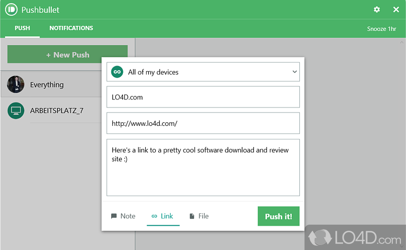 Computer to computer - Screenshot of Pushbullet