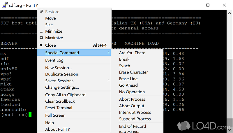 Command Line Interface (CLI) - Screenshot of PuTTY