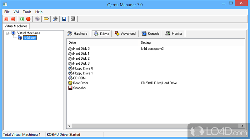 Qemu Manager: User interface - Screenshot of Qemu Manager