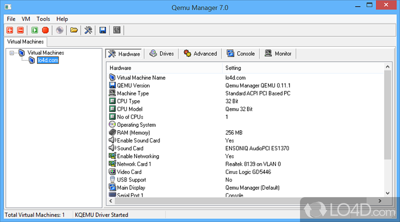 Management of virtual systems by the Qemu emulator utility - Screenshot of Qemu Manager