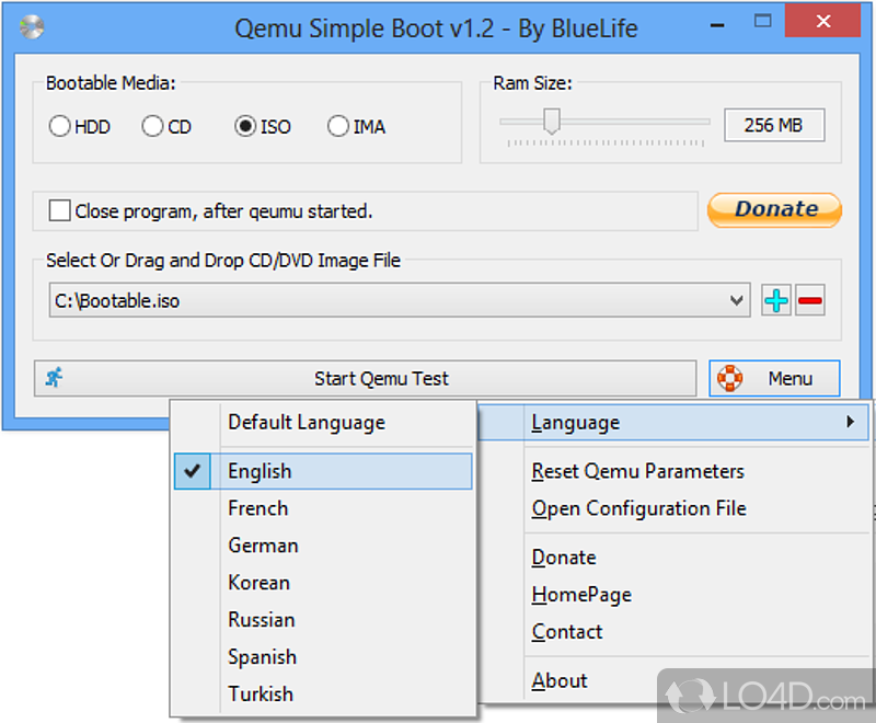 Uses QEMU's virtualization engine in order to easily test image files - Screenshot of Qemu Simple Boot