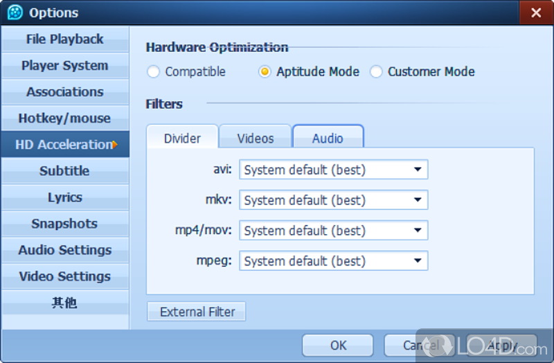 Hardware setting. Hardware Video Acceleration.