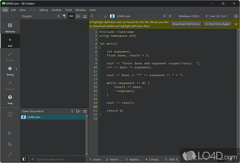 Integrated debuggers, visual editors for UI design, and other programming tools - Screenshot of Qt Creator