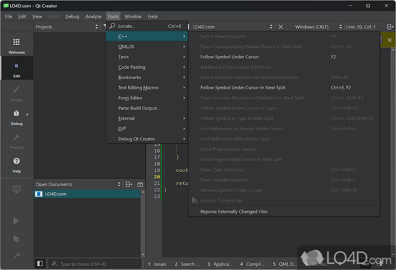 IDE for C++ developers - Screenshot of Qt Creator