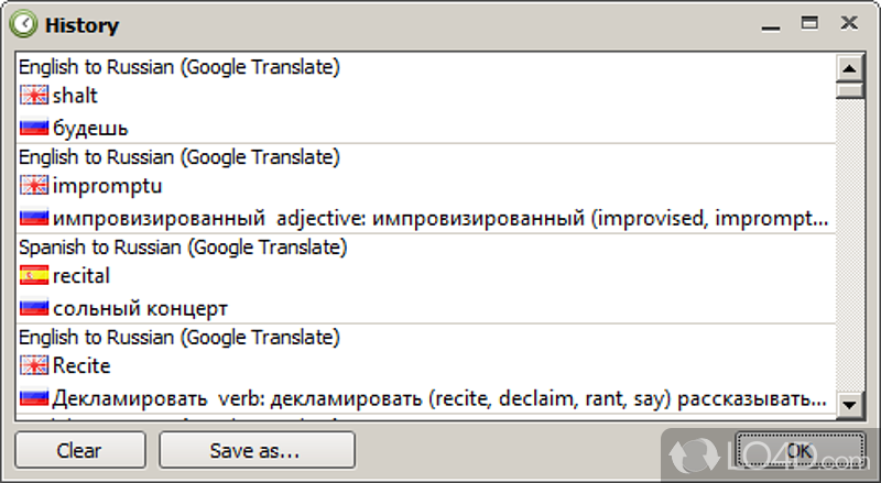 Translator for Windows which translates a text using online translation - Screenshot of QTranslate