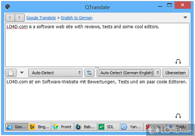 Use Internet translation services to translate text to any language in the world - Screenshot of QTranslate