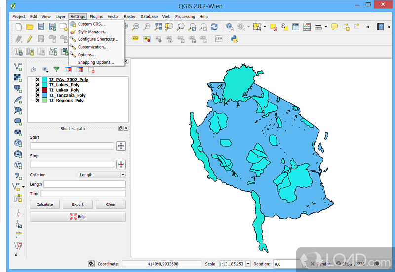 Supports a large variety of map types - Screenshot of Quantum GIS