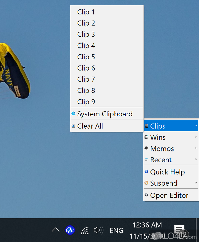 Quick Cliq: User interface - Screenshot of Quick Cliq