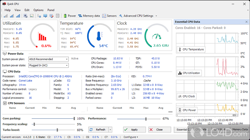 Find out all the important parameters related to CPU functionality - Screenshot of Quick CPU