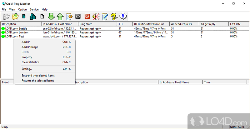 Add IP addresses and adjust settings - Screenshot of Quick Ping Monitor