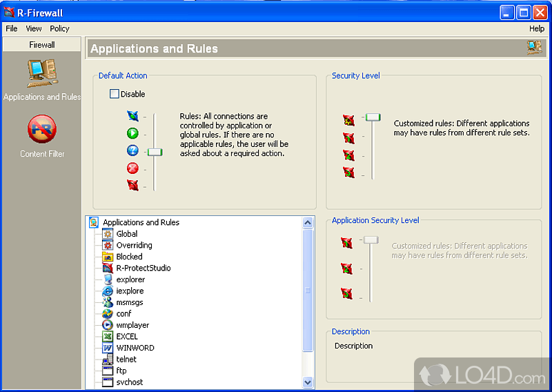 R-Firewall: User interface - Screenshot of R-Firewall