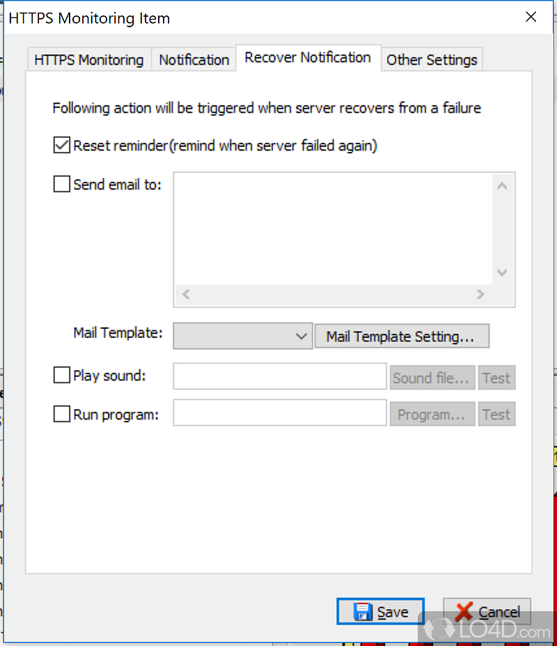 Radar Website Monitor: User interface - Screenshot of Radar Website Monitor