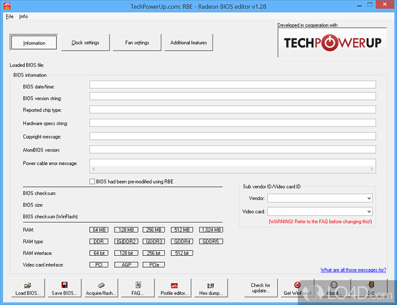 Overclock and underclock your ATI card - Screenshot of Radeon BIOS Editor