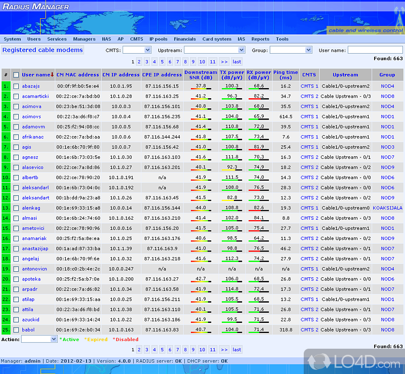 Radius Manager: User interface - Screenshot of Radius Manager