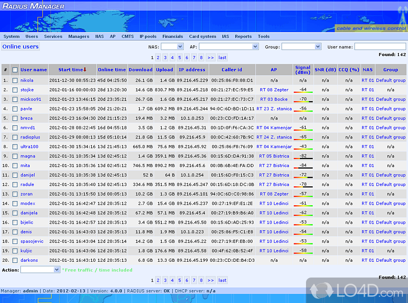 Mikrotik, Cisco, StarOS, ChilliSpot billing - Screenshot of Radius Manager