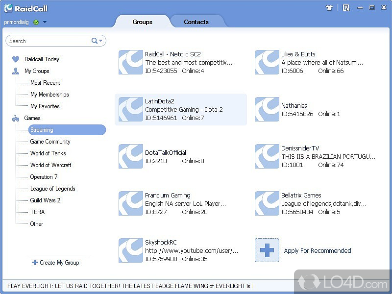 RaidCall: User interface - Screenshot of RaidCall