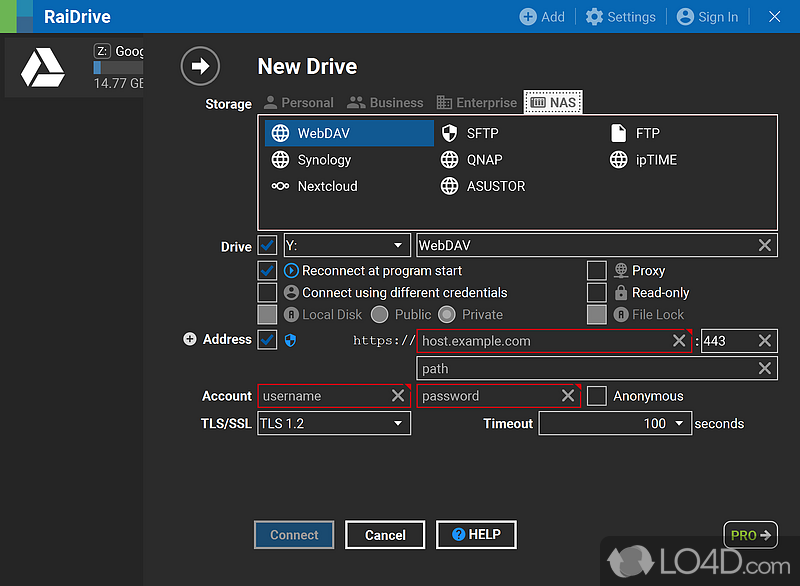 A reliable connector for all the cloud storage services you are using - Screenshot of RaiDrive