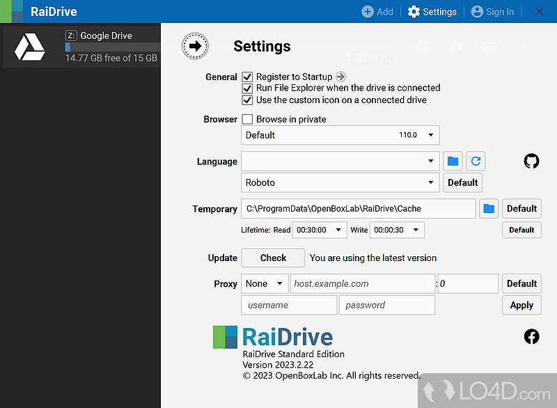 Storage plugin application - Screenshot of RaiDrive
