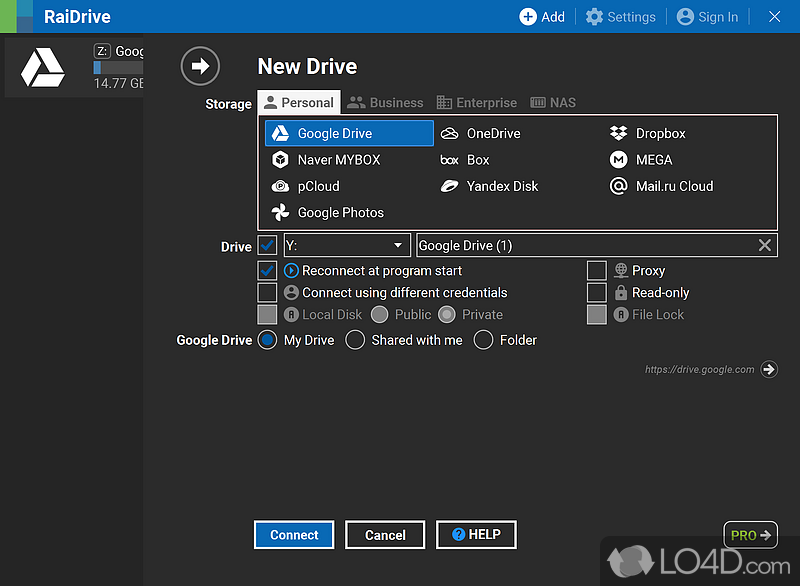 Adding a new cloud service is a simple matter of signing in - Screenshot of RaiDrive