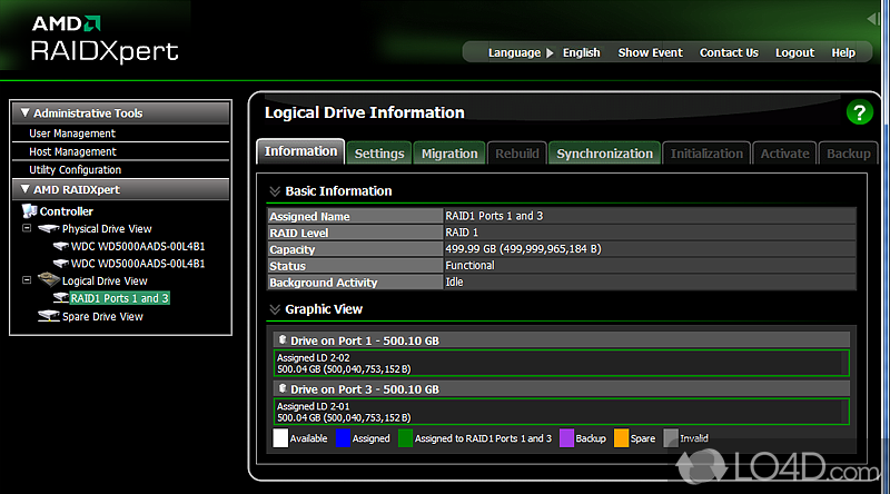 RAIDXpert: User interface - Screenshot of RAIDXpert