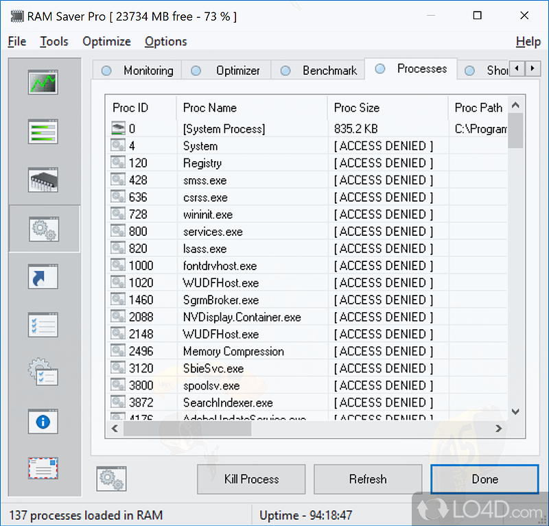 RAM optimizer tool that will keep computer running faster - Screenshot of RAM Saver Pro