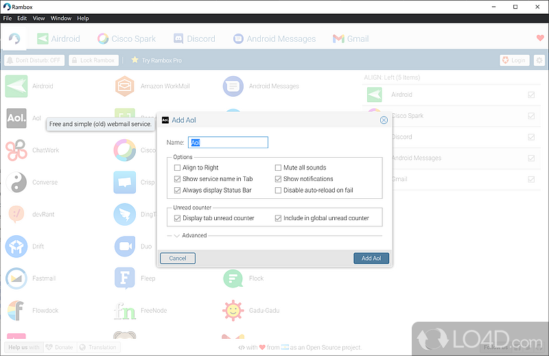 Minimal yet useful set of features - Screenshot of Rambox