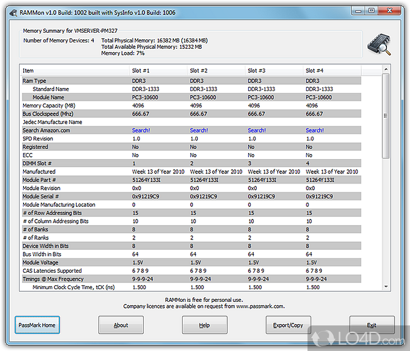 Helps advanced computer users find out relevant information on their computer's RAM - Screenshot of RAMMon