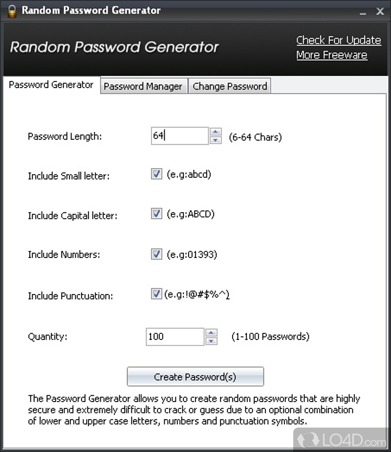 Generate any number of passwords using this tool that lets you include - Screenshot of Random Password Generator