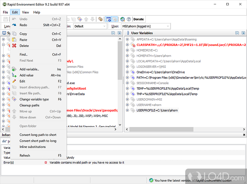 Rapid Environment Editor: User interface - Screenshot of Rapid Environment Editor