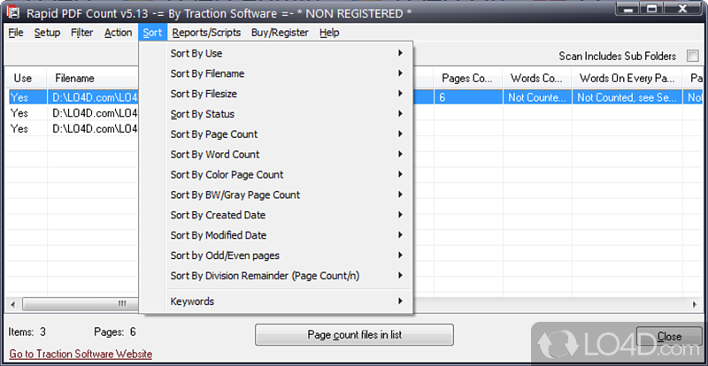 Rapid PDF Count: User interface - Screenshot of Rapid PDF Count
