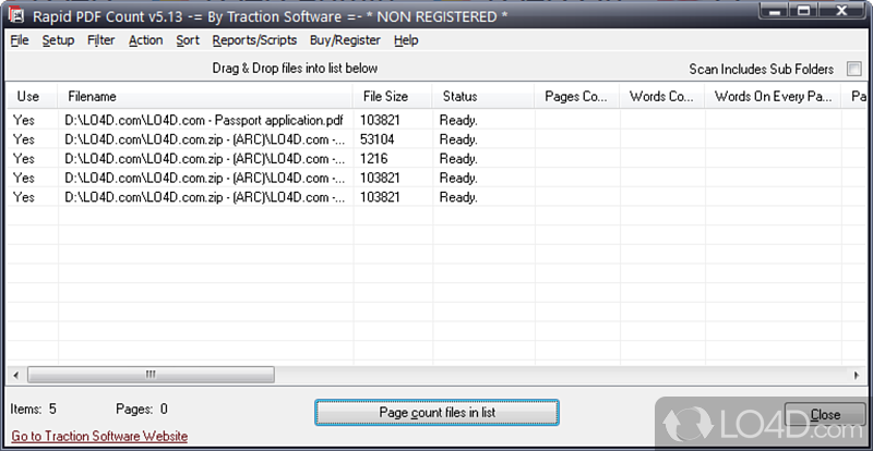 Find out the number of pages and words contained in PDF files - Screenshot of Rapid PDF Count