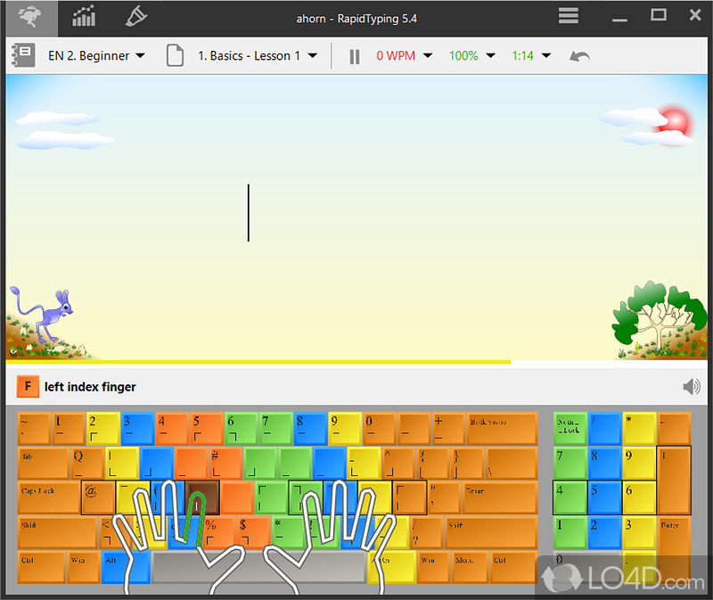 Features a series of easy lessons that can teach you to type efficiently, without even looking at the keyboard - Screenshot of Rapid Typing Tutor