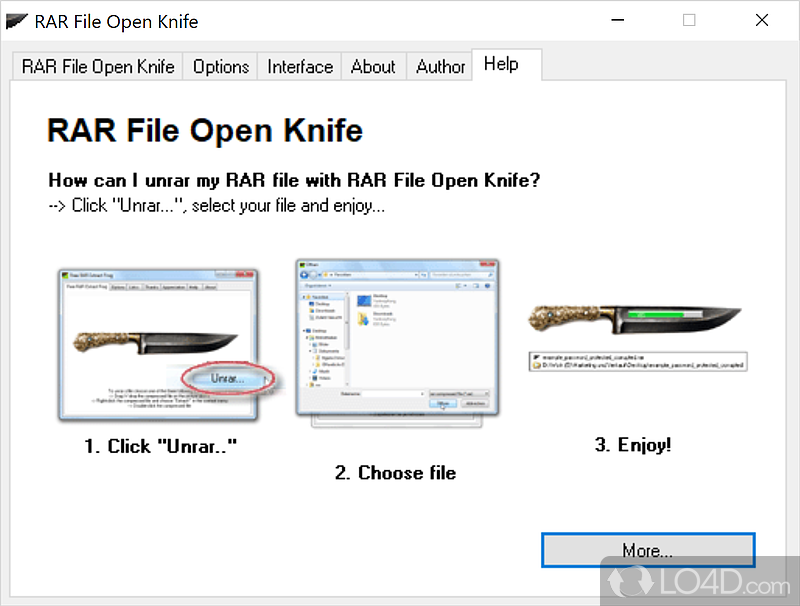RAR File Open Knife: User interface - Screenshot of RAR File Open Knife
