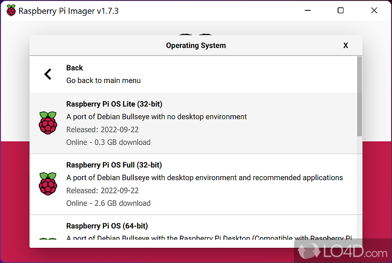 A handy utility that allows you to create live disks - Screenshot of Raspberry Pi Imager