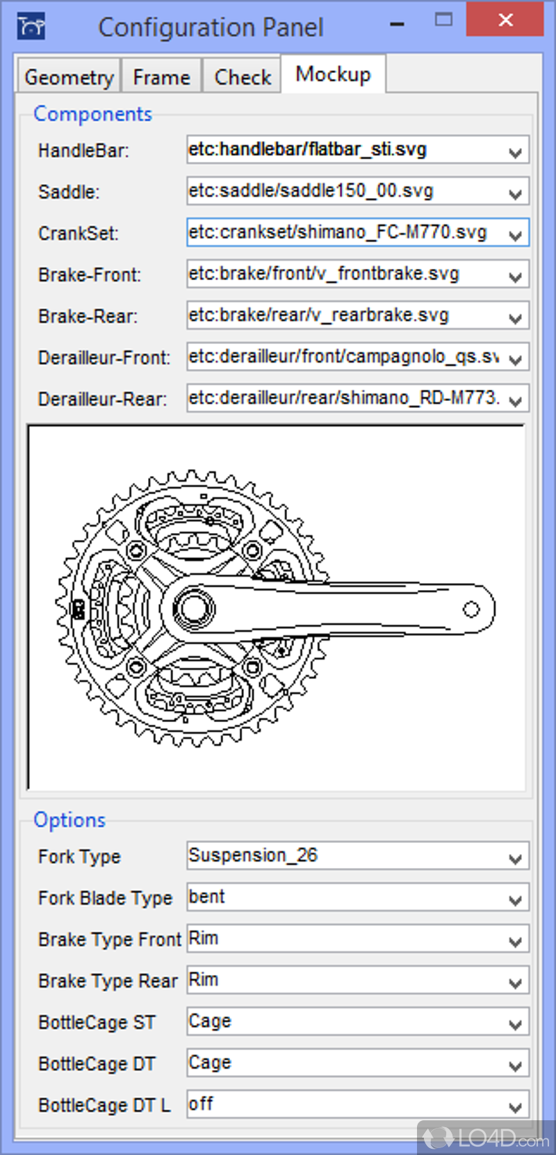 rattleCAD: Bicycle design - Screenshot of rattleCAD