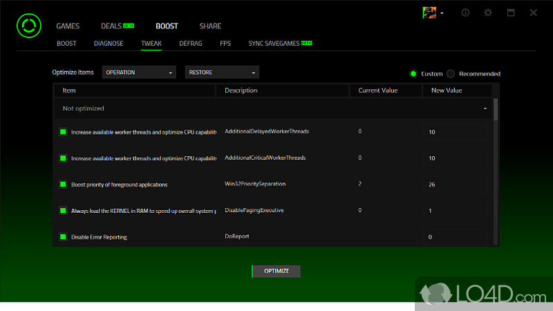 Tune Windows for better gaming - Screenshot of Razer Game Booster