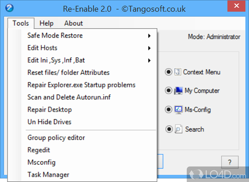 Re-Enable Portable: User interface - Screenshot of Re-Enable Portable