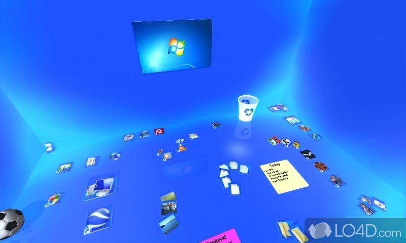Convert desktop into a 3D interactive room fitted with object physics - Screenshot of Real Desktop