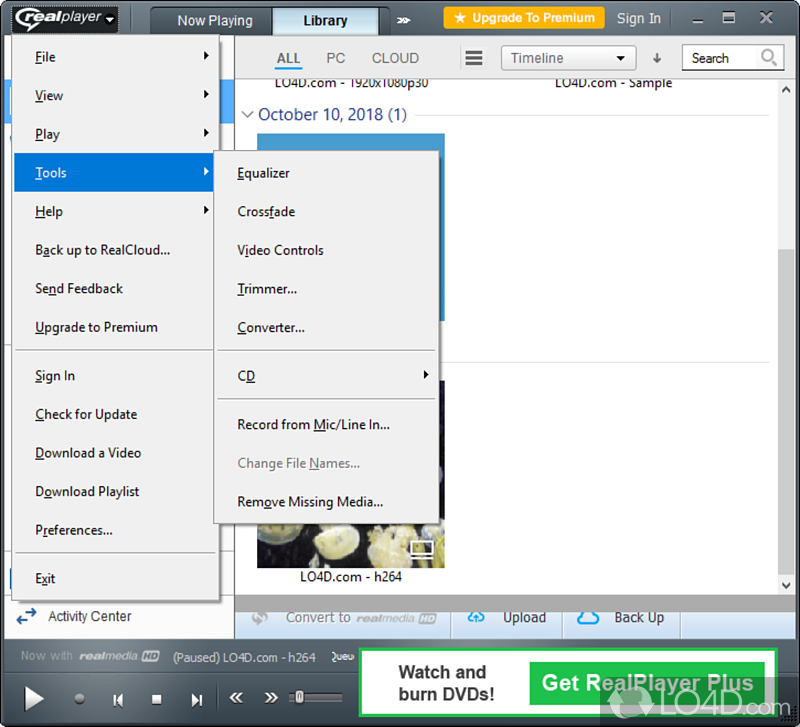 Organizing your favorite movies - Screenshot of RealPlayer