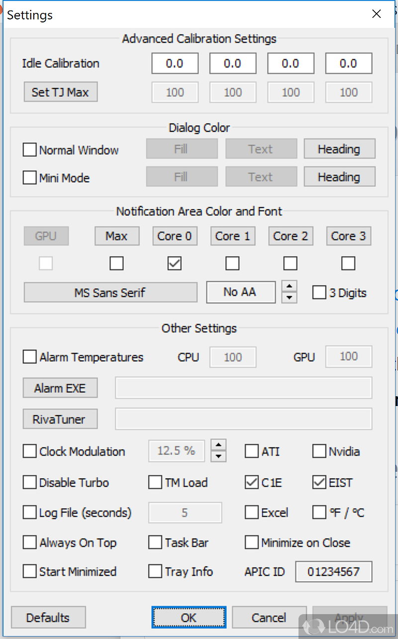 Run sensor benchmarks and customize rich settings - Screenshot of RealTemp