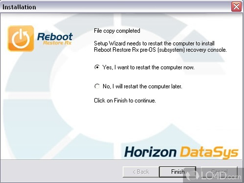 Reboot Restore Rx: User interface - Screenshot of Reboot Restore Rx