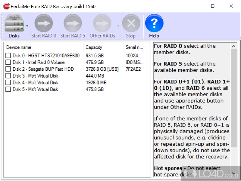 Recover lost data from a faulty hard drive that is part of a RAID setup using this app that gets the job done quickly - Screenshot of ReclaiMe Free RAID Recovery