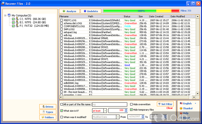 Professional File Recovery Software - Screenshot of Recover Files
