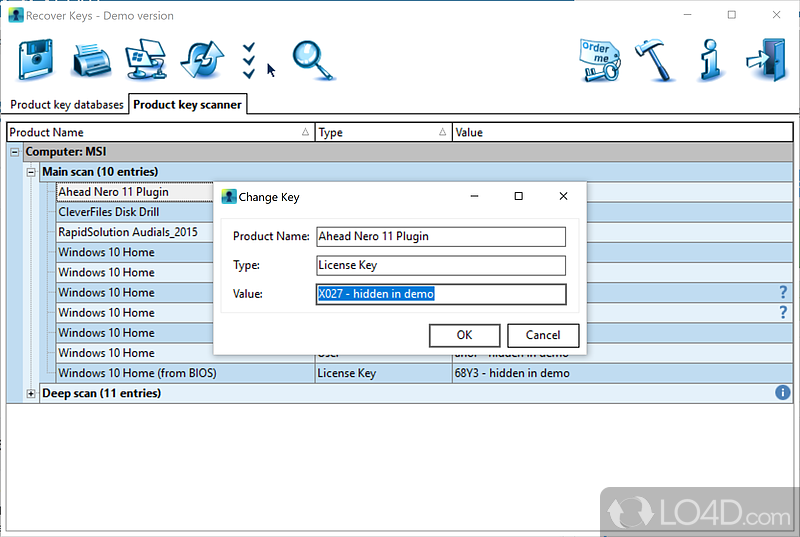 Product Key Finder for Windows, Office and 8000+ more programs - Screenshot of Recover Keys