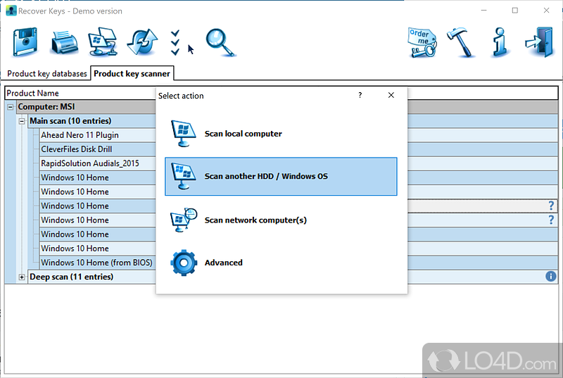 Product Key Finder - Screenshot of Recover Keys