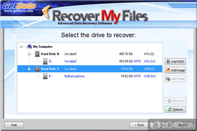 Recover deleted or infected files - Screenshot of Recover My Files