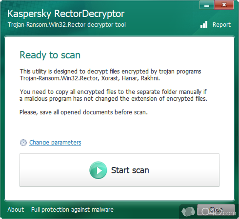 Tool for eliminating the Trojan-Ransom - Screenshot of RectorDecryptor